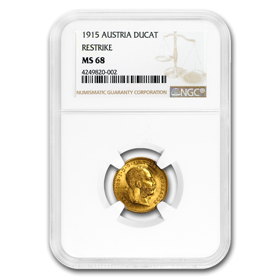 1915 Austria Gold Restrike 1 Ducat MS-68 NGC 1915 Austria Gold Restrike 1 Ducat MS-68 NGC